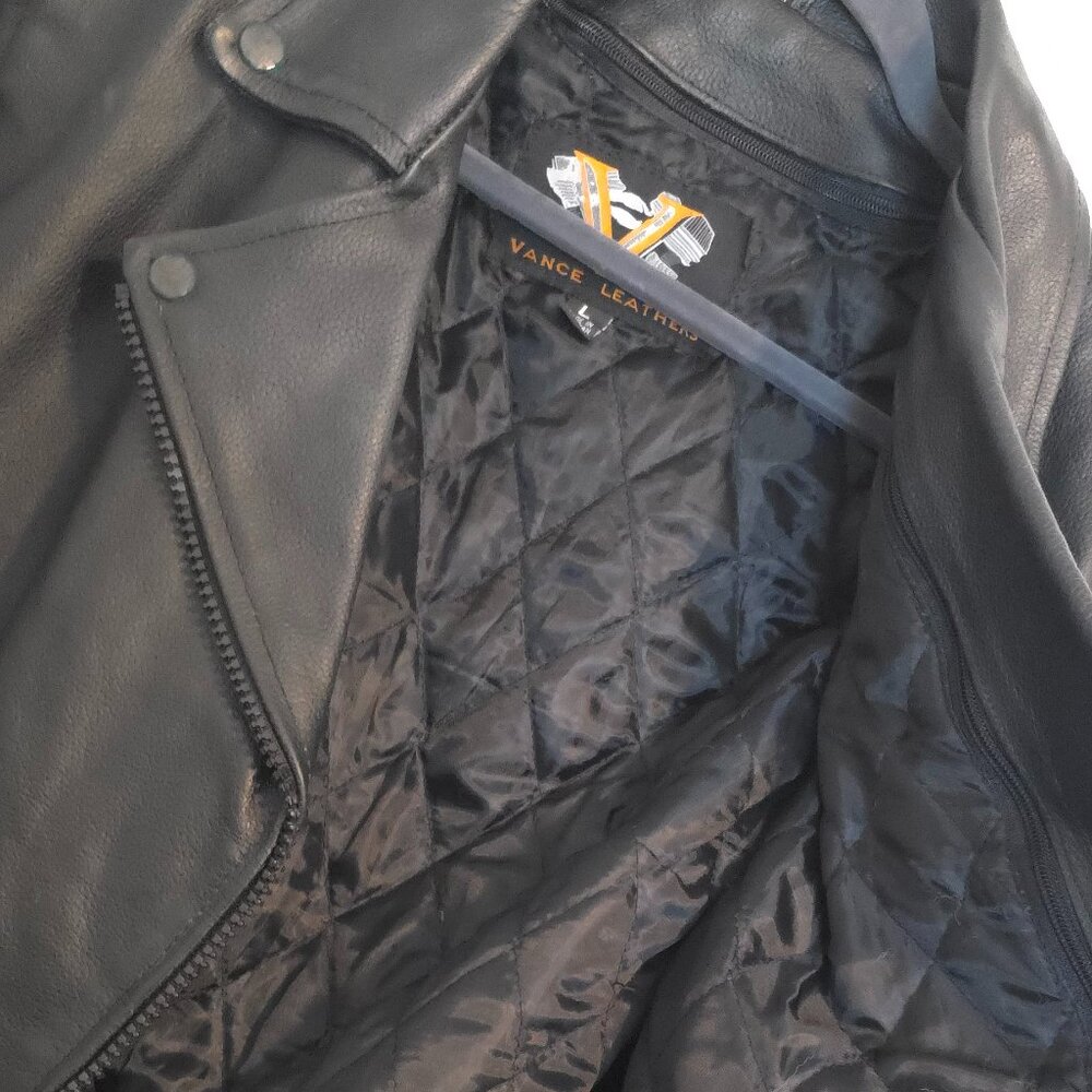 Vance Black Leather Premium Cowhide Braid Motorcycle Jacket - Woman's Size L - Picture 10 of 15